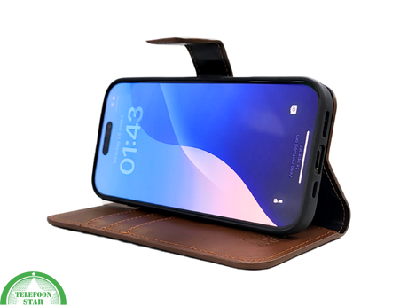iPhone 16 Pro Insteekhoesje Klassiek Bruin &ndash; Tijdloze Leren Look met Open Bovenkant