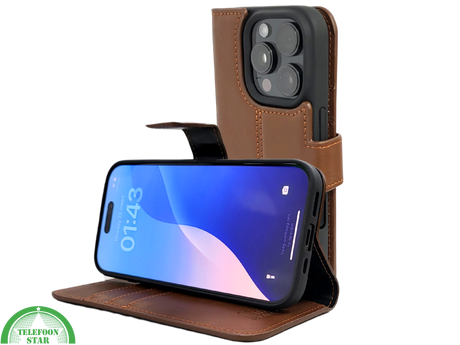 iPhone 16 Pro Insteekhoesje Klassiek Bruin &ndash; Tijdloze Leren Look met Open Bovenkant