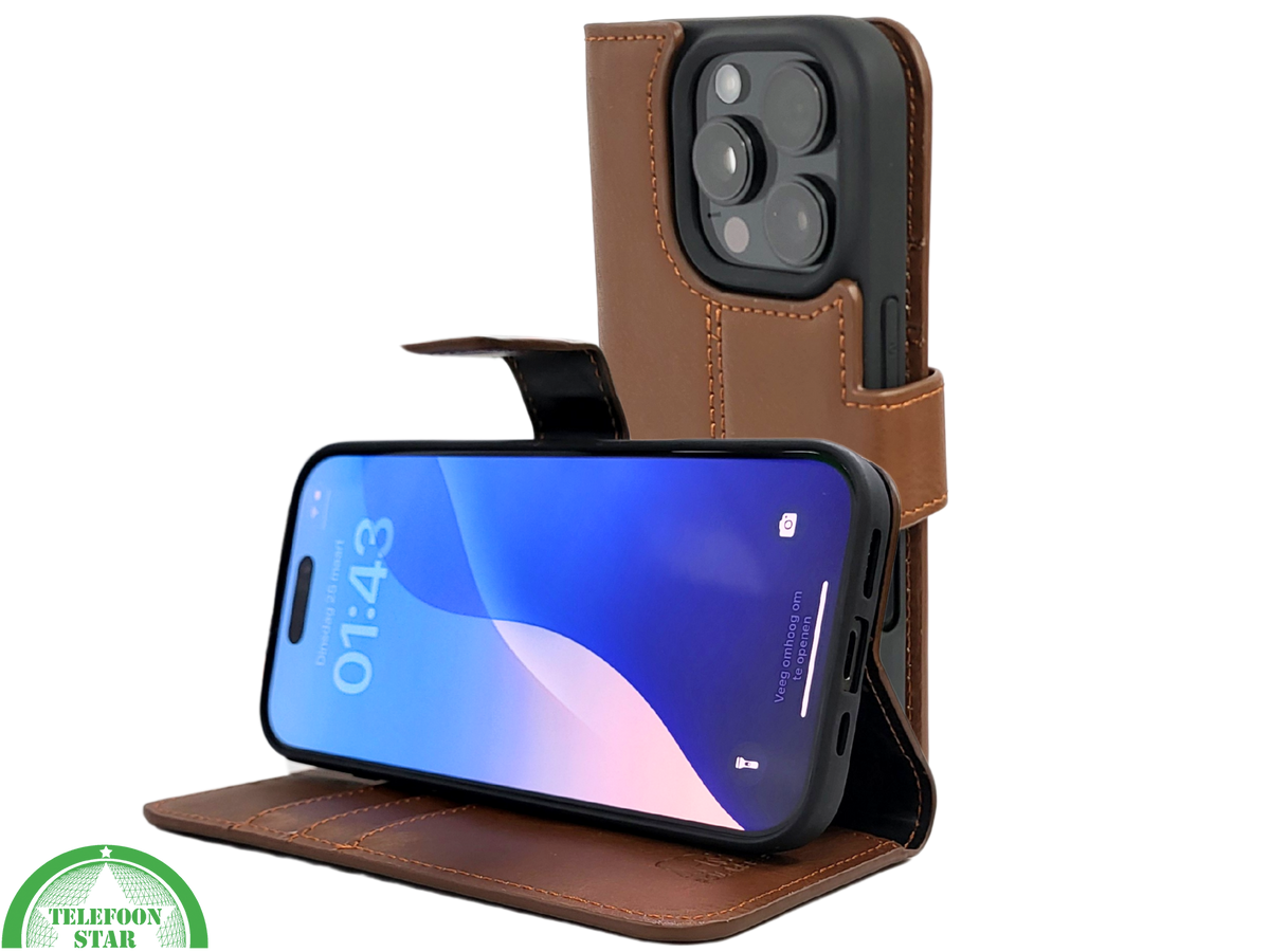 iPhone 16 Pro Max Insteekhoesje Bruin &ndash; Leren Look &amp; Stijlvolle Bescherming