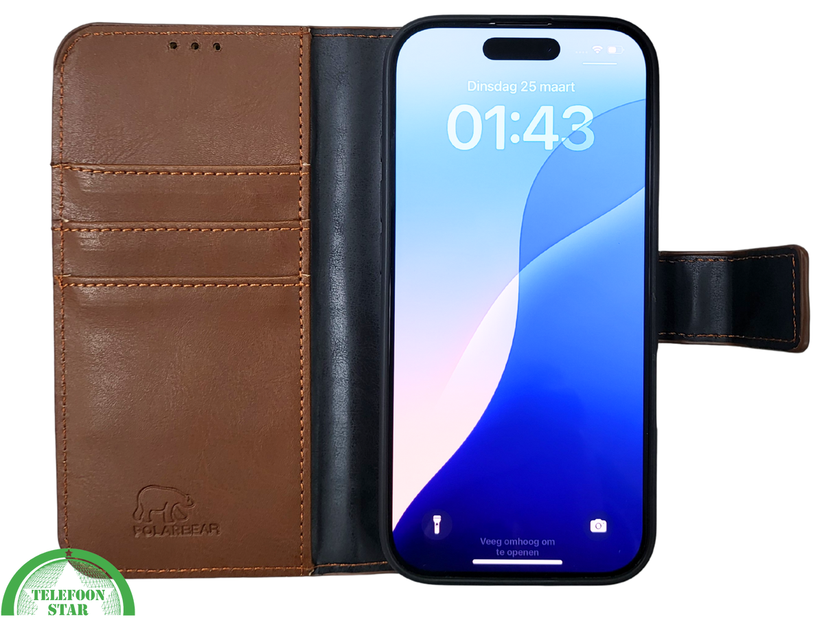 iPhone 16 Pro Insteekhoesje Bruin &ndash; Leren Look &amp; Stijlvolle Bescherming