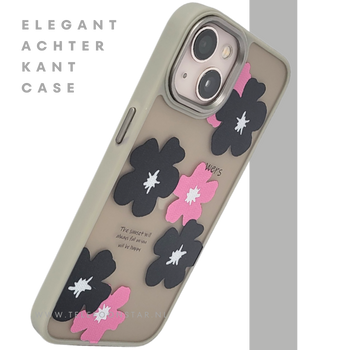 iPhone 13 / 14 Hoesje &ndash; Matgroene Rand met Bloemenprint Zwart/Roze | Telefoonstar