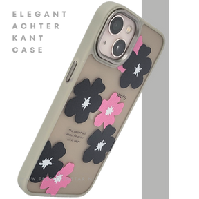 iPhone 13 / 14 Hoesje &ndash; Matgroene Rand met Bloemenprint Zwart/Roze | Telefoonstar