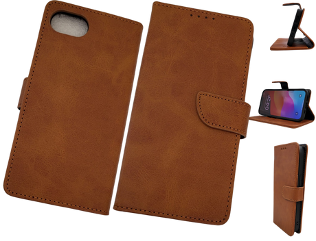 Luxe Boek iPhone 16E (2025)Licht bruin Leerlook Wallet Case