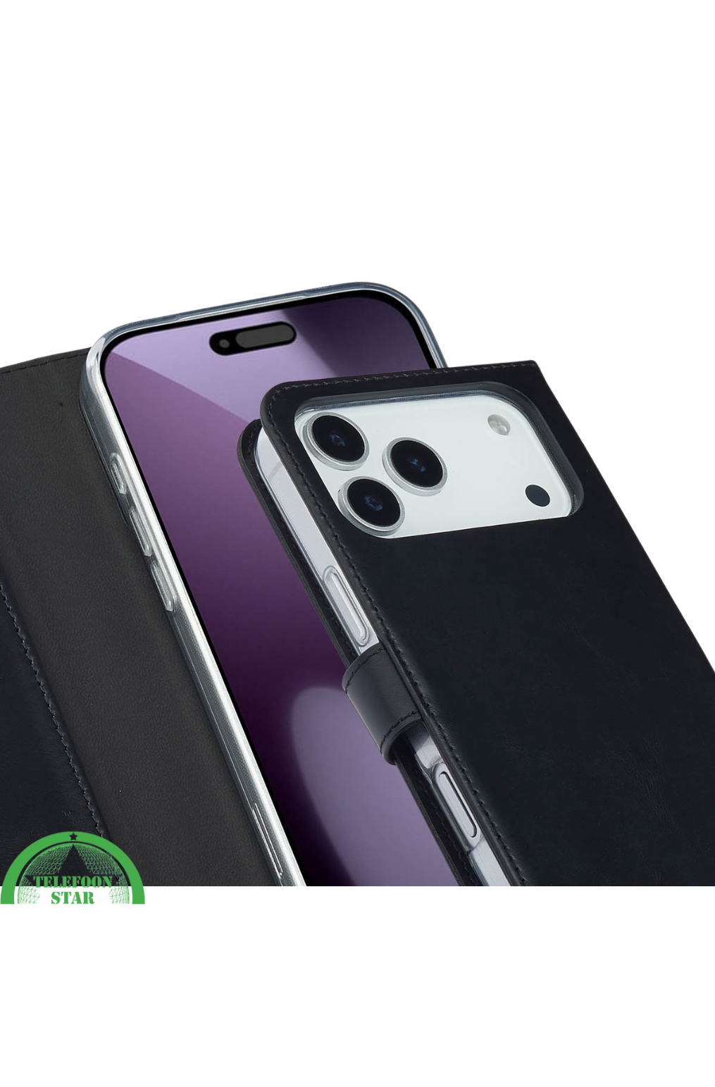 Zwarte bookcase Hoesje voor iPhone 17 Pro &ndash; Veilig &amp; Praktisch en Kaartvakken | Telefoonstar