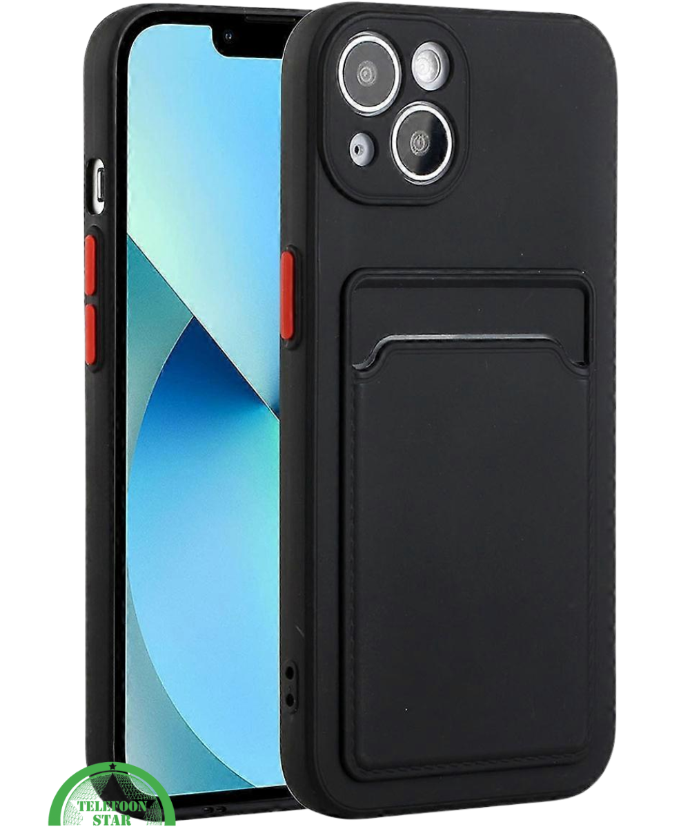 Zwart Transparant Hoesje voor iPhone 14 Plus met Kaarthouder, Praktisch, Silicone