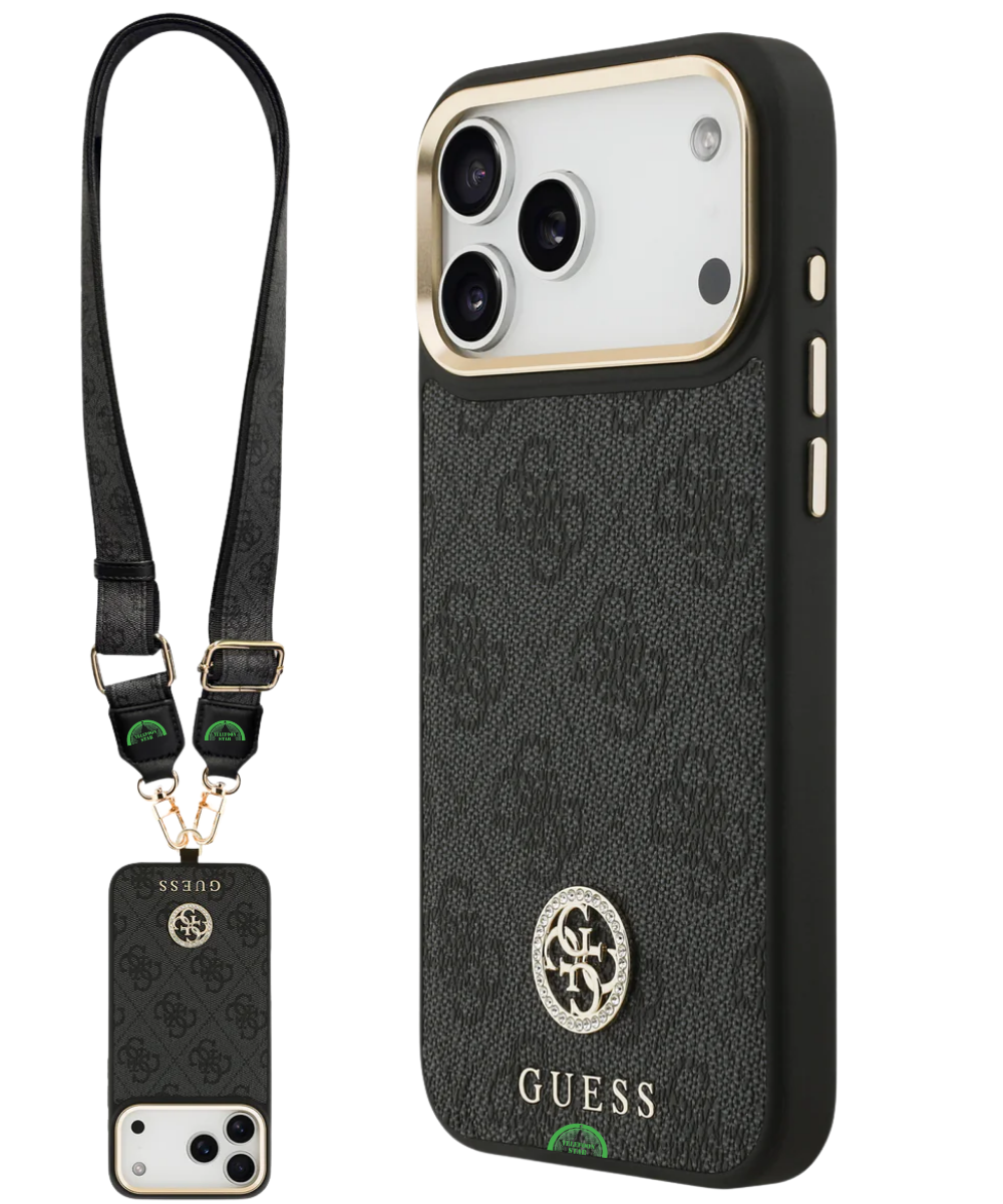 Hoesje voor iPhone 17 Pro Max Zwart Guess afneembare schouder- en polsband