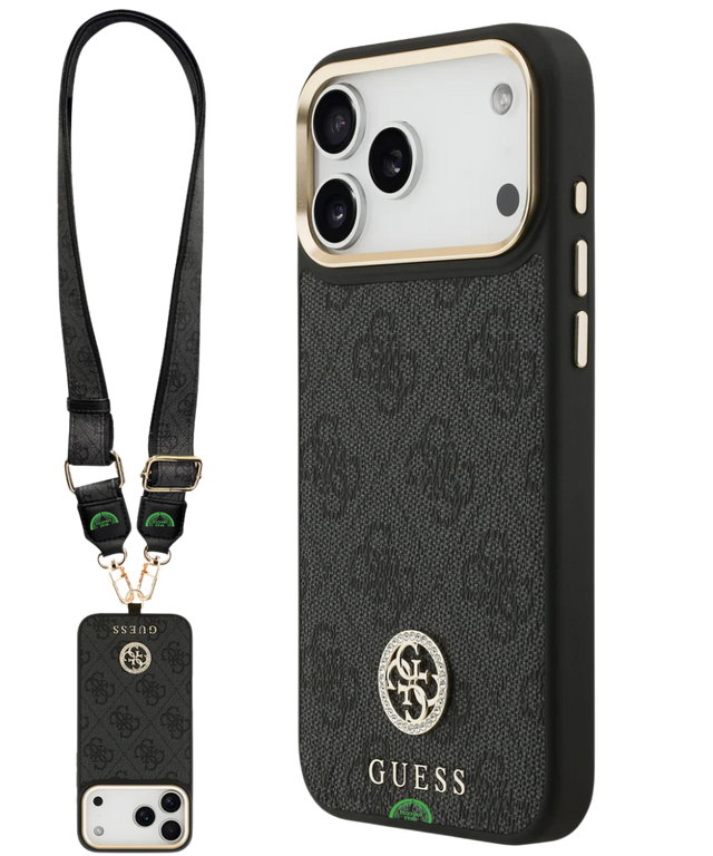Hoesje voor iPhone 17 Pro Zwart Guess afneembare schouder- en polsband