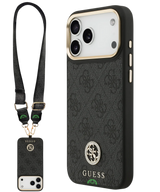 Hoesje voor iPhone 17 Pro Max Zwart Guess afneembare schouder- en polsband