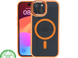 iPhone 15 Plus MagSafe Hoesje Oranje-Zwart &ndash; Sportieve Look met Magnetische MagSafe Ring