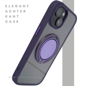 iPhone 15 Hoesje &ndash; Transparant Met Paarse Ringhouder | Stijlvol, Praktisch &amp; Betrouwbaar
