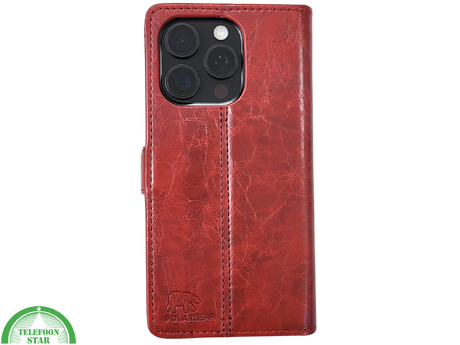iPhone 16 Pro Bookcase Hoesje Rood &ndash; Vintage Leren Look met Magnetische Sluiting