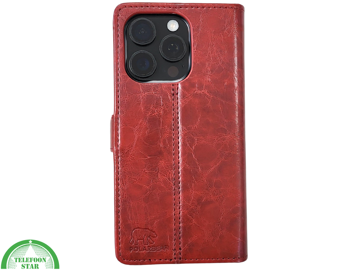 iPhone 16 Pro Max Bookcase Hoesje Rood &ndash; Vintage Leren Look met Magnetische Sluiting
