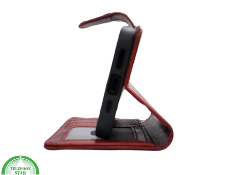 iPhone 16 Pro Bookcase Hoesje Rood &ndash; Vintage Leren Look met Magnetische Sluiting