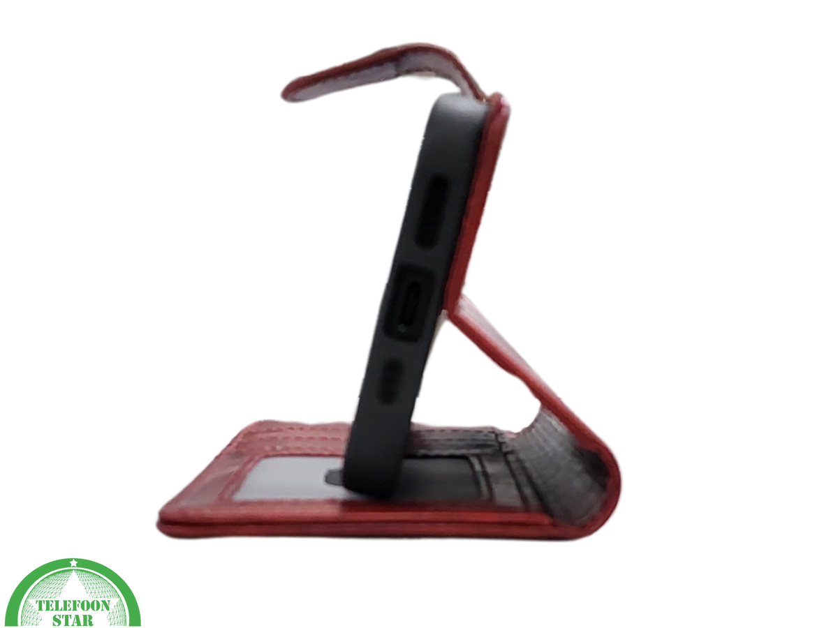 iPhone 16 Pro Max Bookcase Hoesje Rood &ndash; Vintage Leren Look met Magnetische Sluiting