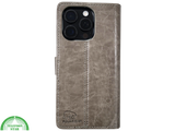 iPhone 16 Pro Bookcase Hoesje Taupe &ndash; Vintage Leren Look met Magnetische Sluiting