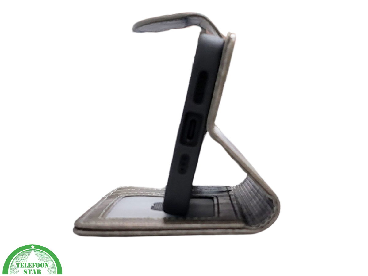iPhone 16 Pro Max Bookcase Hoesje Taupe &ndash; Vintage Leren Look met Magnetische Sluiting