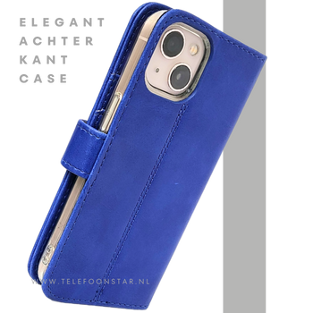Blauw Bookcase Hoesje iPhone 13 EN 14 Wallet Case met Magneetsluiting Telefoonstar