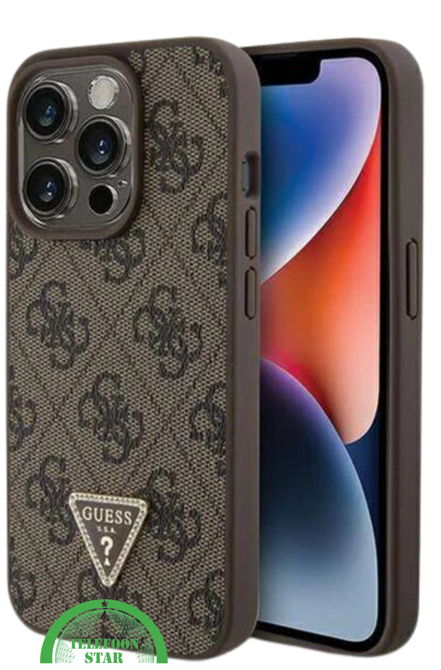 iPhone 15 Pro Beste Stoffen Hoesje &ndash; Bruin Design met Logo en Premium Bescherming