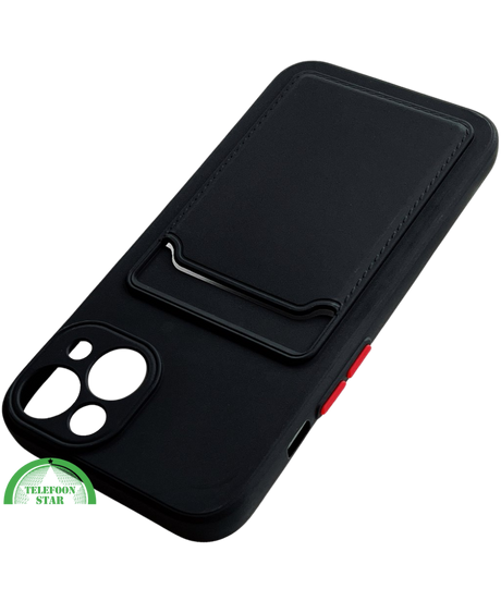 Zwart Transparant Shockproof Hoesje voor iPhone 15 met Kaarthouder &ndash; Praktisch &amp; Supersterk