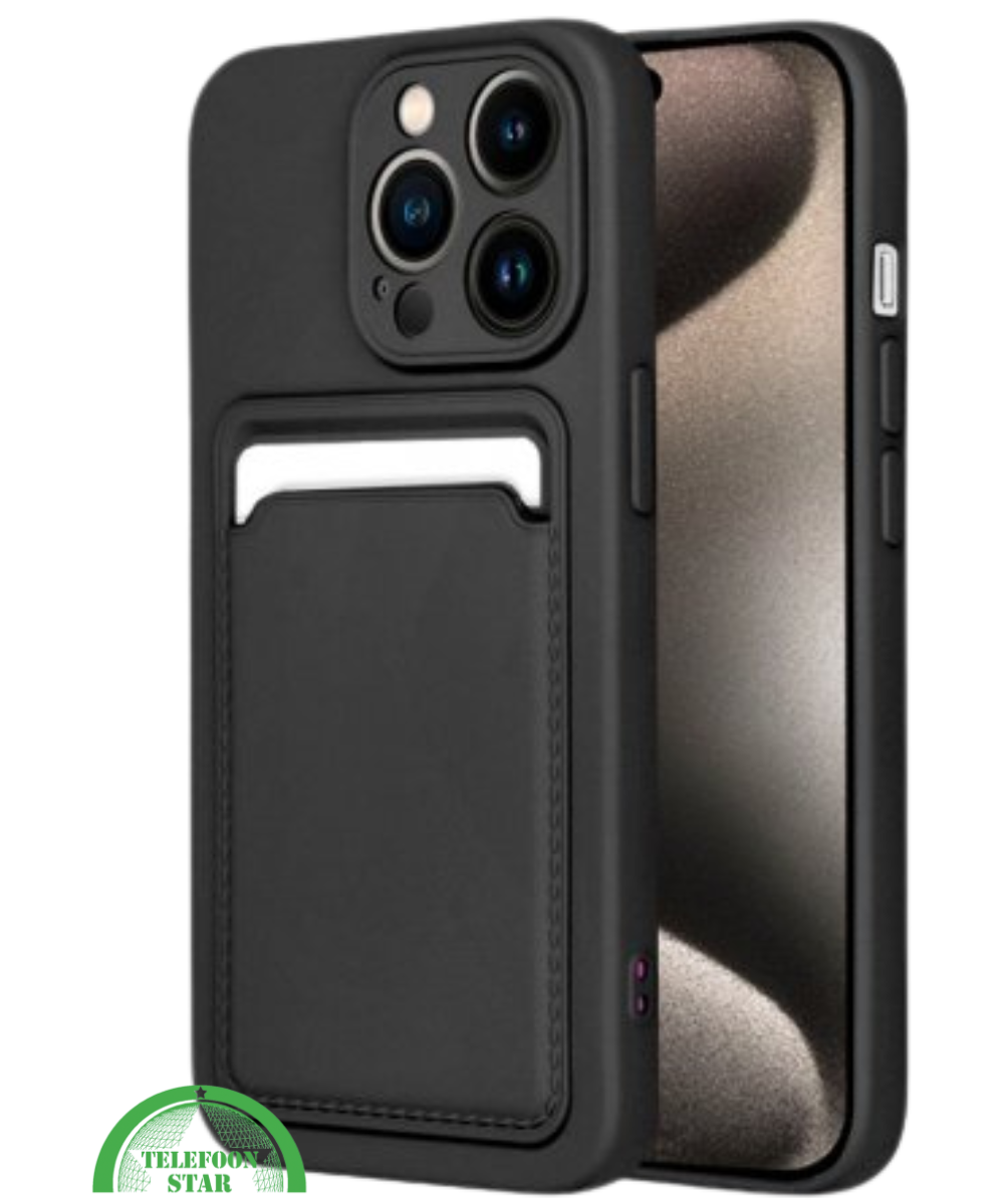 Zwart Hoesje voor iPhone 15 Pro Max Transparant met Kaartvak, Shockproof, Sterk &amp; Handig Ontwerp