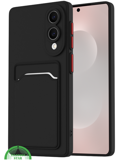 Zwart Transparant Hoesje voor Samsung S25 Edge met Kaarthouder, Praktisch, Slank & Schokbestendig