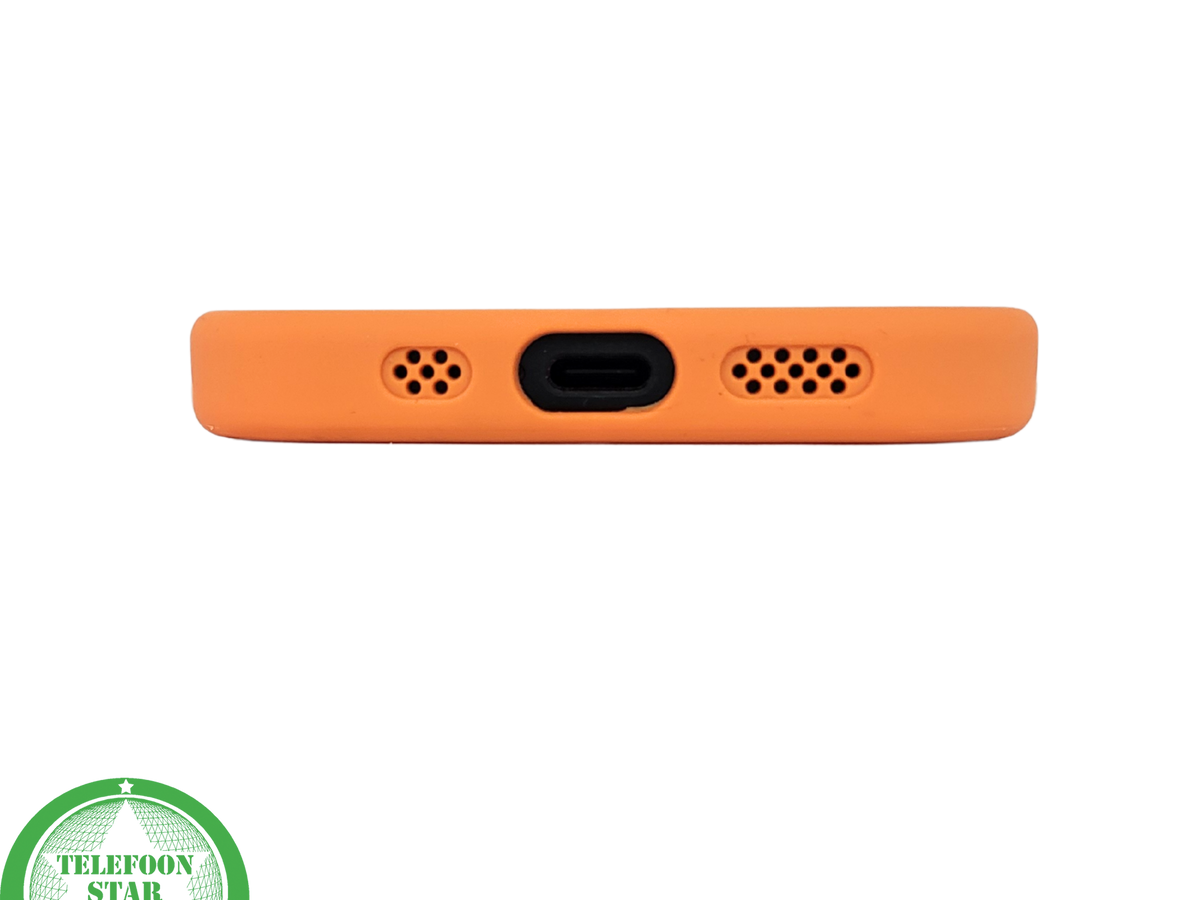 iPhone 15 Plus MagSafe Hoesje Oranje-Zwart &ndash; Sportieve Look met Magnetische MagSafe Ring