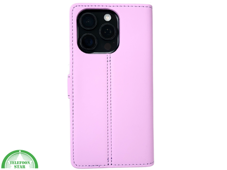 iPhone 16 Pro max Bookcase Hoesje Lichtroze &ndash; Elegante Leren Look met Magnetische Sluiting