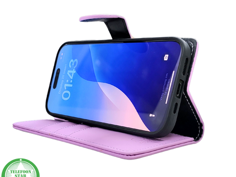 iPhone 16 Pro max Bookcase Hoesje Lichtroze &ndash; Elegante Leren Look met Magnetische Sluiting
