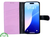 iPhone 16 Pro Bookcase Hoesje Lichtroze &ndash; Elegante Leren Look met Magnetische Sluiting