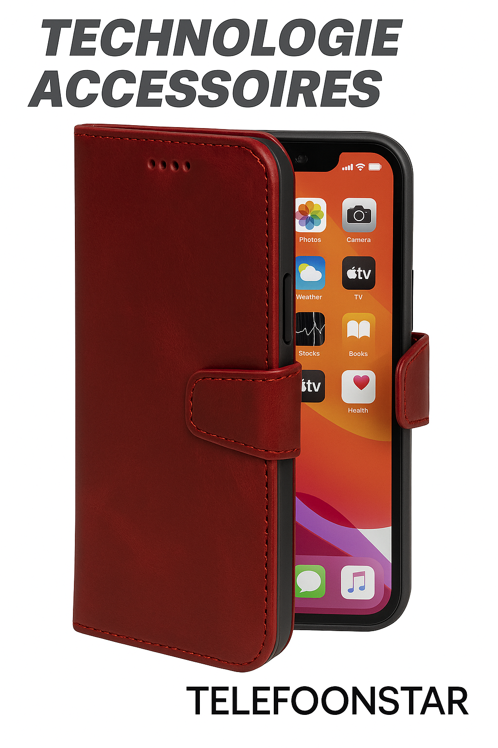 iPhone 15 Pro Max 100% leer hoesje | Ruimte voor drie pasjes | 2 in 1 functie | Rood