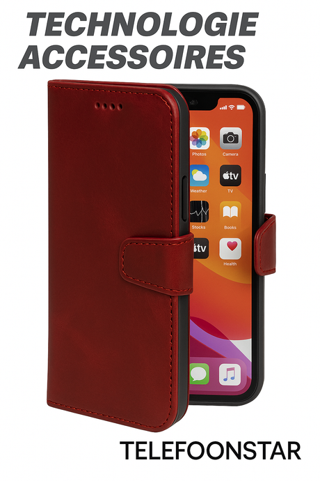 iPhone 15 Pro Max 100% leer hoesje | Ruimte voor drie pasjes | 2 in 1 functie | Rood