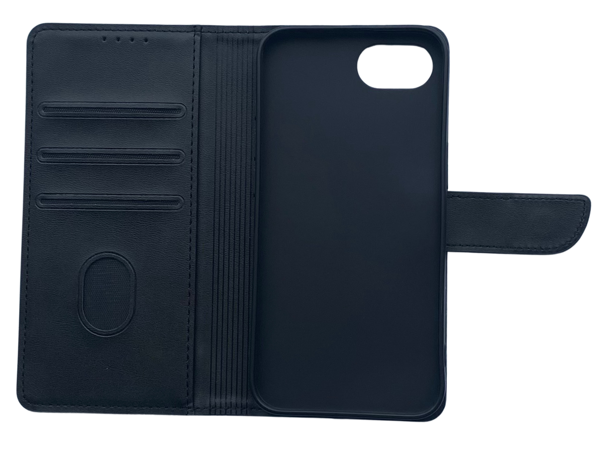 Luxe Boek iPhone 16E (2025)Zwart Leerlook Wallet Case Kaartvakken