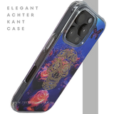iPhone 16 Pro Hoesje Gouden Skull Design Transparant Telefoonhoesje met Paarse Bloemenprint
