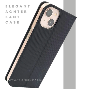 Zwart Bookcase Hoesje iPhone 13 / 14 &ndash; Met Structuur en Pasjeshouder | &euro;14,95
