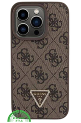 iPhone 15 Pro Beste Stoffen Hoesje &ndash; Bruin Design met Logo en Premium Bescherming