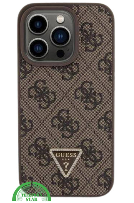 iPhone 15 Pro Beste Stoffen Hoesje &ndash; Bruin Design met Logo en Premium Bescherming