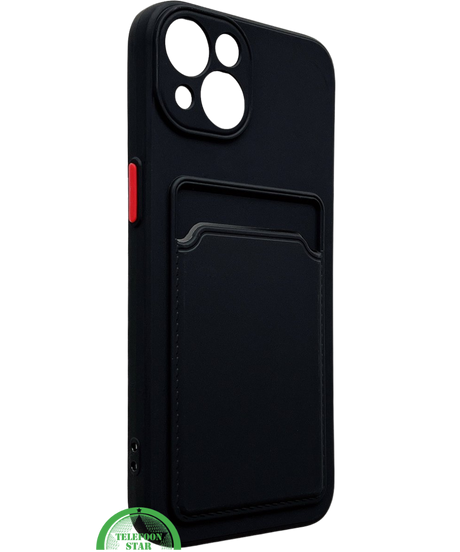 Zwart Transparant Shockproof Hoesje voor iPhone 15 Plus met Kaarthouder Praktisch