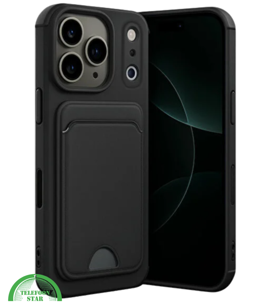 Zwart Hoesje voor iPhone 15 Pro Transparant met Kaartvak, Shockproof, Sterk &amp; Handig Ontwerp