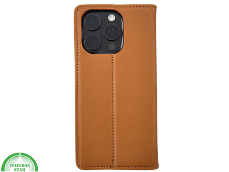 iPhone 16 Pro Bookcase Hoesje Cognac &ndash; Leren Look met Magnetische Sluiting