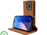 iPhone 16 Pro Max Bookcase Hoesje Cognac &ndash; Leren Look met Magnetische Sluiting