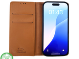 iPhone 16 Pro Bookcase Hoesje Cognac &ndash; Leren Look met Magnetische Sluiting