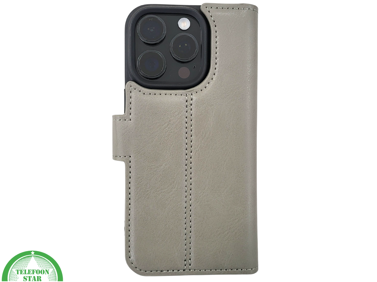 iPhone 16 Pro Max Insteekhoesje Olijfgroen &ndash; Leren Look met Open Bovenkant