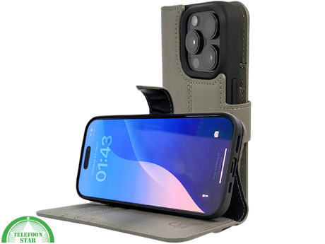 iPhone 16 Pro Max Insteekhoesje Olijfgroen &ndash; Leren Look met Open Bovenkant