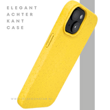 iPhone 15 Hoesje &ndash; Geel met Spikkelstructuur | Fris, Duurzaam &amp; Beschermend