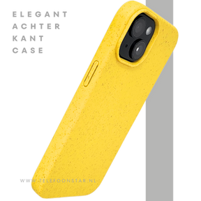 iPhone 15 Hoesje &ndash; Geel met Spikkelstructuur | Fris, Duurzaam &amp; Beschermend