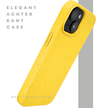 iPhone 15 Hoesje &ndash; Geel met Spikkelstructuur | Fris, Duurzaam &amp; Beschermend