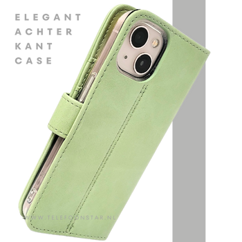 Mintgroen Bookcase Hoesje iPhone 13 en 14 Wallet Case met Magneetsluiting | &euro;14,95