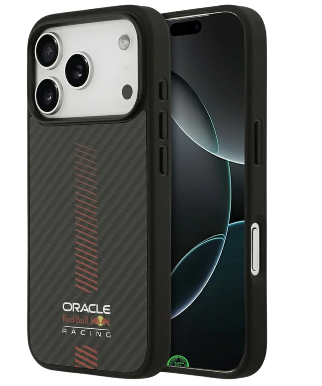 Hoesje voor iPhone 17 Pro Zwart Carbon Look met Rode Accentlijn