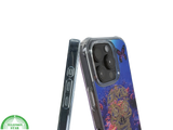 iPhone 16 Pro Hoesje Gouden Skull Design Transparant Telefoonhoesje met Paarse Bloemenprint
