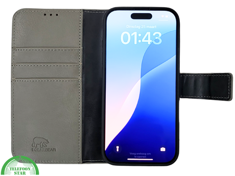iPhone 16 Pro Max Insteekhoesje Olijfgroen &ndash; Leren Look met Open Bovenkant